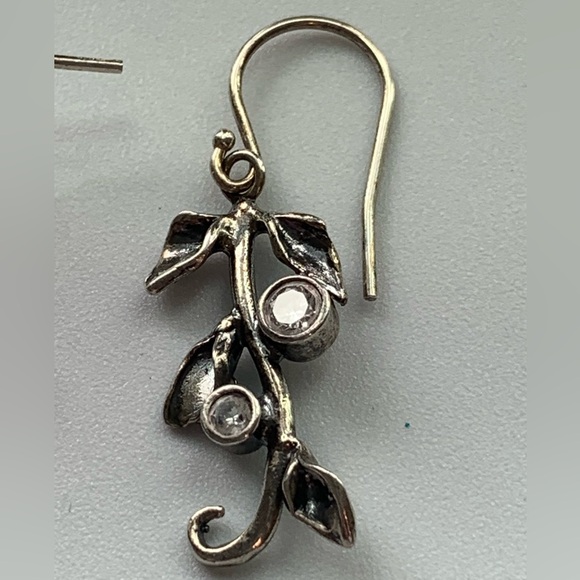 Shablool-Style Sterling CZ Israel Made Leaf Vine Dangle Earrings - Picture 9 of 12
